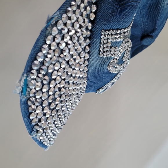 LOVE Denim & Rhinestones Classic Distressed Baseball Cap Unisex Adult - Picture 2 of 9